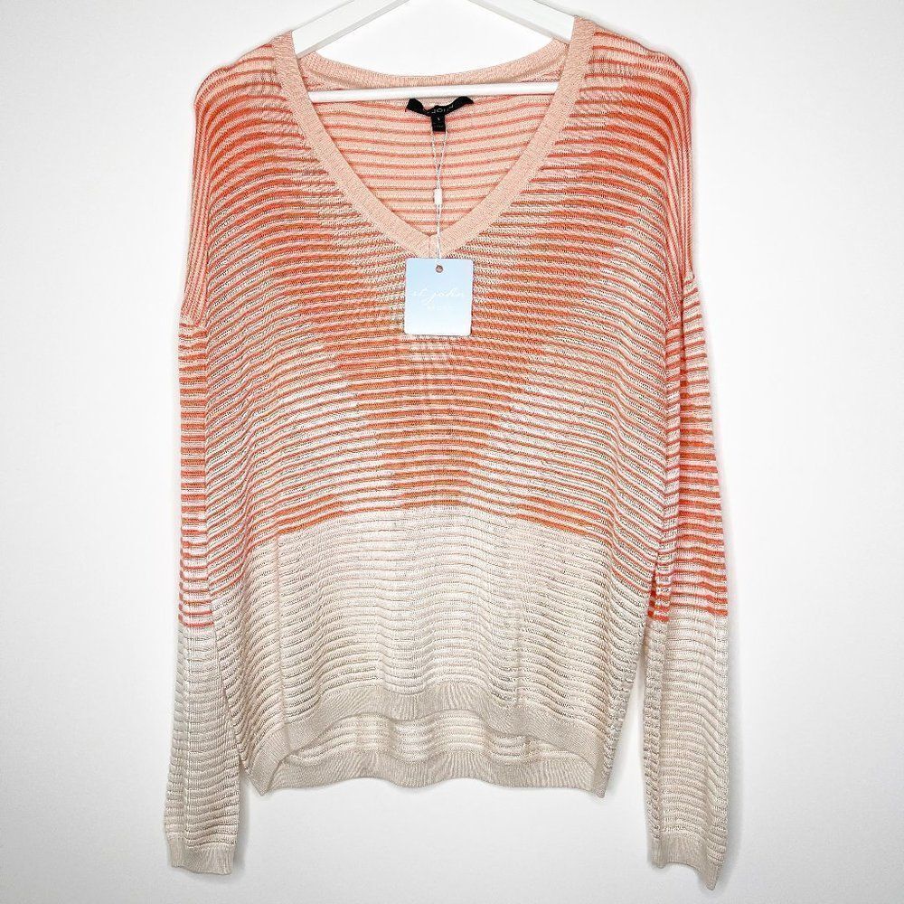 ST. JOHN Degrade Stripe Knit V-Neck Sweater 